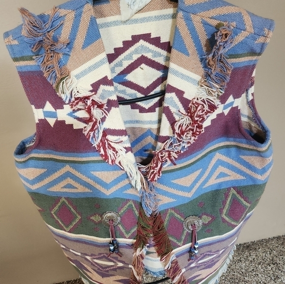 Head over Heels Aztek Southwest Heavy Fringed Sz. XL Vest - Picture 3 of 6